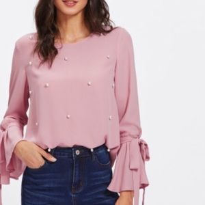 SHEIN blouse with pearl detail and bell sleeves